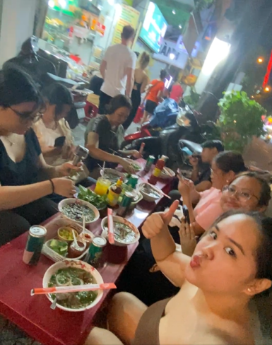 Team eating pho in Vietnam